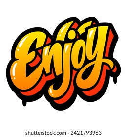 The word ENJOY in street art graffiti lettering vector image style on a white background.