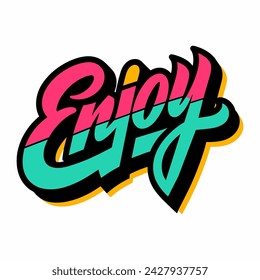 The word ENJOY in street art graffiti lettering vector image style on a white background.