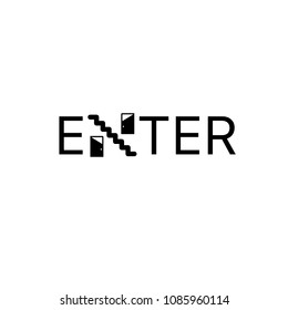Word Enter. Stairs With Doors in the Form of a Letter N. Vector, Illustration