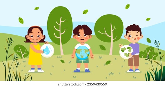 Word environment day children kids girl boy Sustainable eco friendly nature concept