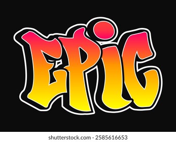 The word Epic written in graffiti style typography with a vibrant color gradient and a white outline