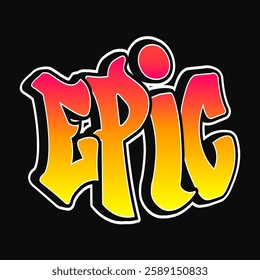 The word Epic written in graffiti style typography with a vibrant color gradient and a white outline