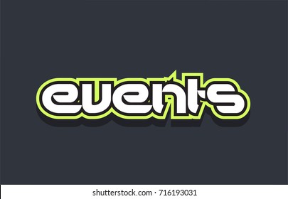 Word events text concept typography design in green and white on a blue background