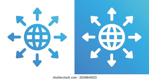 Symbol für Word-Erweiterung. Global mit Pfeil um das Symbol, Vektorgrafik