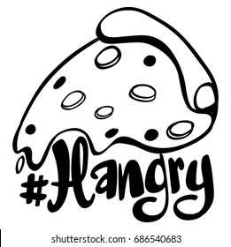 Word expression for hangry with pizza slice illustration