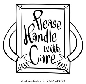 Word expression for please handle with care in frame illustration