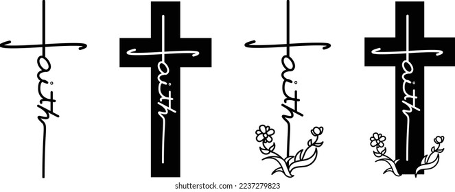 Word faith in the shape of a cross. Faith christianity word art, editable stroke.