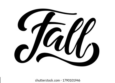 Letras escritas a mano de Word Fall sobre fondo blanco. Ilustración de caligrafía vectorial. Caída, otoño y día de Acción de Gracias elemento de diseño para afiches, pancartas, tarjetas, insignias, camisetas, impresiones.