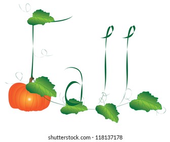 The word "Fall" spelled out with pumpkin vines