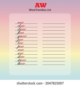 Word family list. Learning study english language