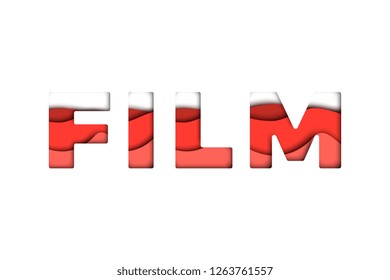 word film filled with red 3d realistic paper cut layers on white background. modern vector illustration easy to edit and customize. eps 10