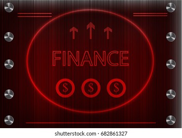 word "finance"on a red background. 2d illustration