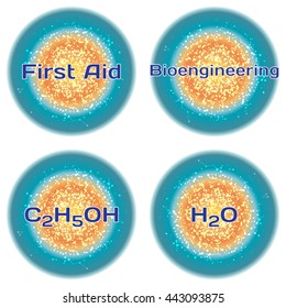 Word First Aid. Bioengineering. C2H5OH. H2O. Health Concept With Text In A High-tech Frame. Modern Medical Concept. Vector