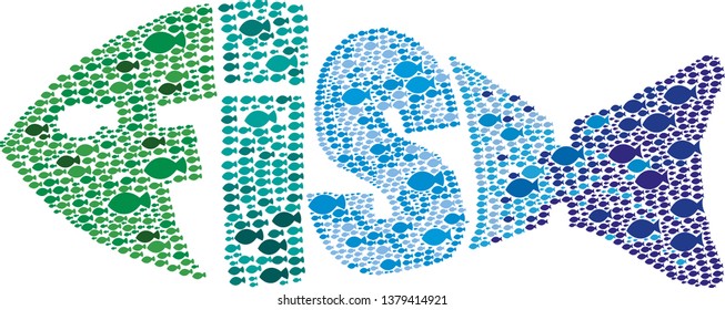 The word fish made from lots of small vector fish shapes