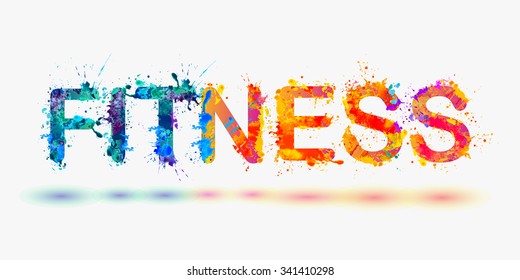 Word "FITNESS". Rainbow splash paint