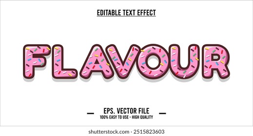 The word FLAVOUR is made with pink donut illustration on white background, Vector illustration design.