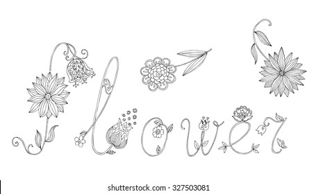 Word Flower Letters Blossoms Hand Drawn Stock Vector (Royalty Free ...