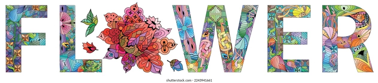 FLORES DE PALABRAS. Objeto de zentángulo decorativo vectorial para la decoración