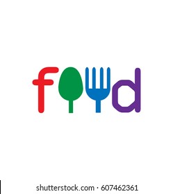 Word FOOD Logotype with Fork and Spoon Vector