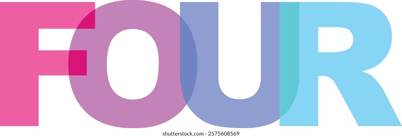 word FOUR various pastel color isolated on white background