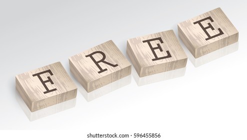 Word FREE composed from alphabet blocks, vector illustration