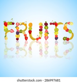 Word Fruits made of different fruits