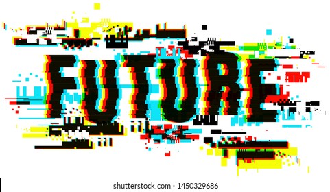 The word Future. The glitch vector letters. Digital pixel noise abstract design.