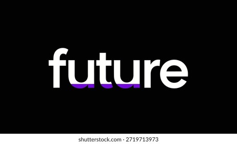A palavra "futuro" é apresentada em letras maiúsculas em negrito e branco sobre um fundo preto, com uma sutil mas impressionante linha de ênfase roxa sob o