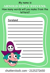 Word game in English with cartoon pirate vector illustration