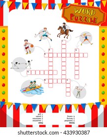 Word game puzzle design with sport theme illustration