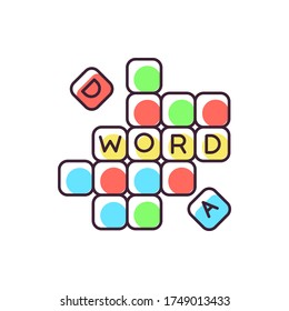 Word game RGB color icon. Traditional family entertainment, friendly party amusement. Intellectual activity. Blocks with letters isolated vector illustration