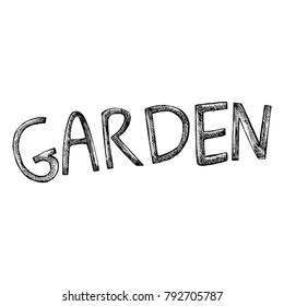 Word- Garden. Grafic illustration of garden theme. Isolated on white background.