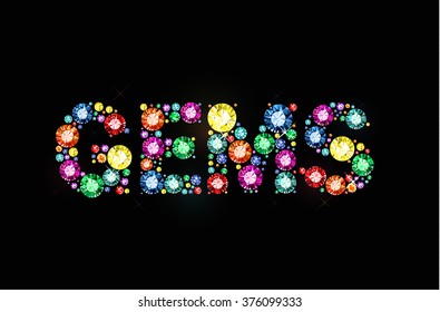 Word gems made of colored gems