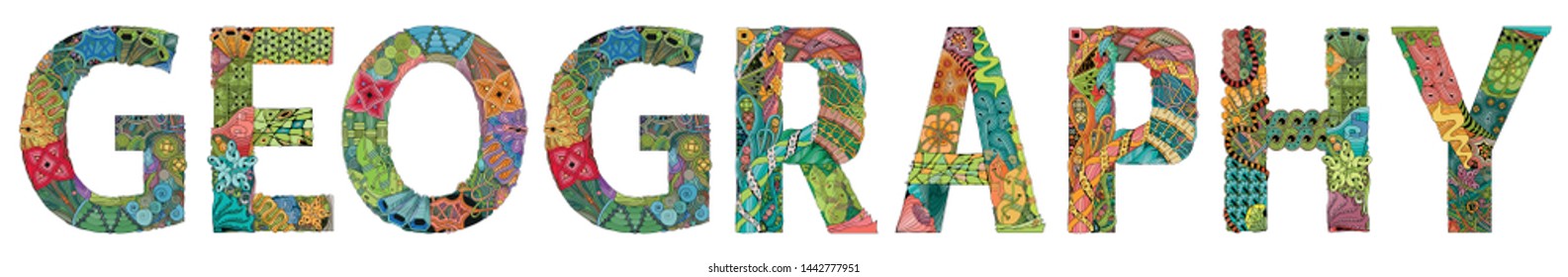 Word Geography. Vector zentangle object for decoration