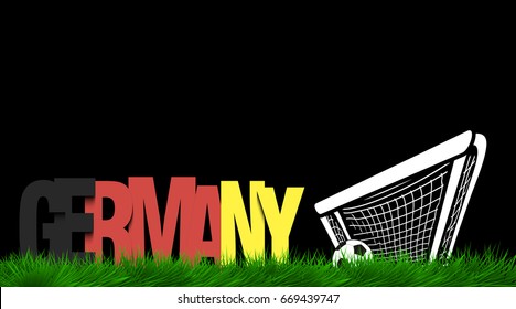 Word Germany and soccer ball in the gate on the grass. Vector illustration