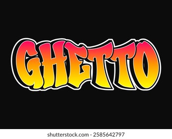 The word Ghetto written in graffiti style typography with a vibrant color gradient and a white outline