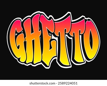 The word Ghetto written in graffiti style typography with a vibrant color gradient and a white outline