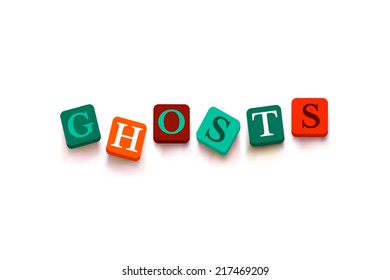 Word "ghosts" with colorful blocks isolated on a white background. Description with bright cubes. Vector illustration EPS 10.
