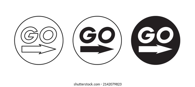 Palabra Ir con icono de flecha. grabado vectorial en fondo blanco. monograma de motivación, letra inicial GO, apodo editable del logotipo en mayúsculas