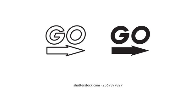 Word Go with arrow icon. vector lettering on white background. motivation monogram, Initial letter GO, uppercase logo editable stroke