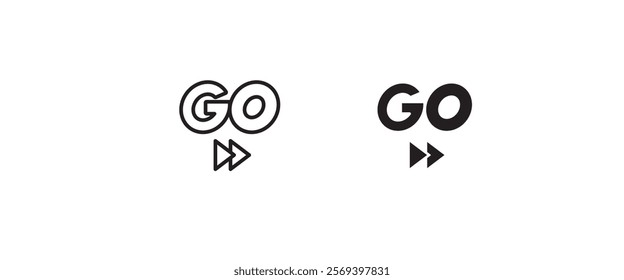 Word Go with arrow icon. vector lettering on white background. motivation monogram, Initial letter GO, uppercase logo editable stroke
