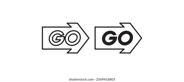 Word Go with arrow icon. vector lettering on white background. motivation monogram, Initial letter GO, uppercase logo editable stroke