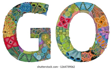 Word GO. Vector zentangle object for decoration