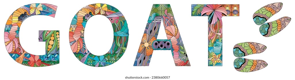 Word GOAT. Vector zentangle object for decoration