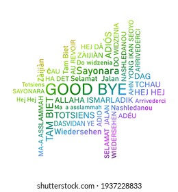 Word Goodbay greet people different languages. International community.