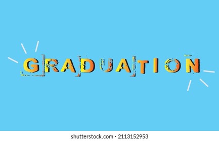 Word graduation lettering vector concept without background. Graduate cap thrown up. Congratulation graduates 2022 class. Flat cartoon design of greeting, web banner, invitation card, prints