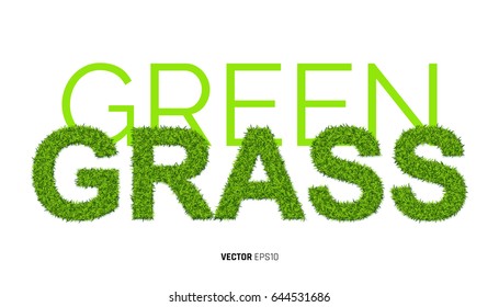 Word GRASS Made of Green Grass Textute. 3d Vector Illustration on White Background