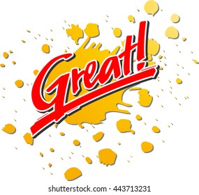 the word "Great!" in front of a splash