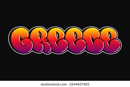 The word Greece is artistically displayed in a vibrant graffiti style against a stark black background.