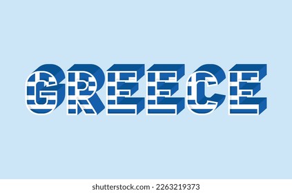 Texto de la palabra "GRECIA" con símbolo de la bandera de la nación. Bandera de Grecia.